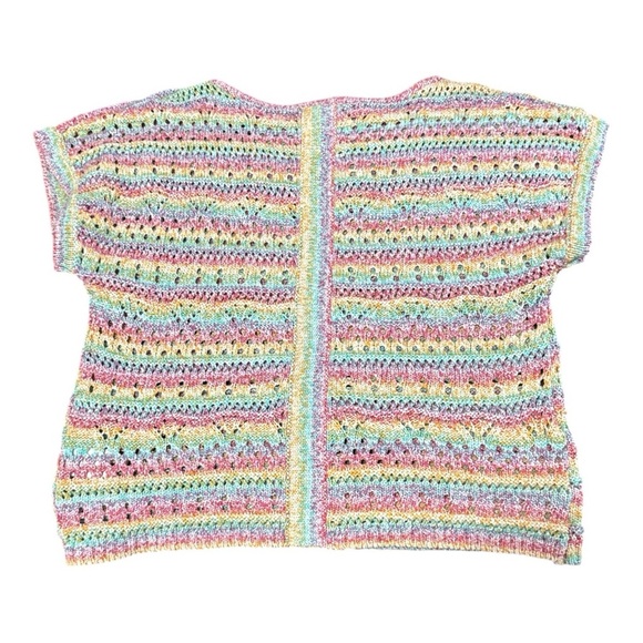 Current Air rainbow crochet knit short-sleeve sweater. - Picture 2 of 6